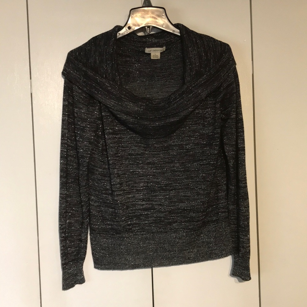 Liz Claiborne Cowl Neck Sweater Womens L Black Silver Marled Knit Long Sleeve - Picture 4 of 12